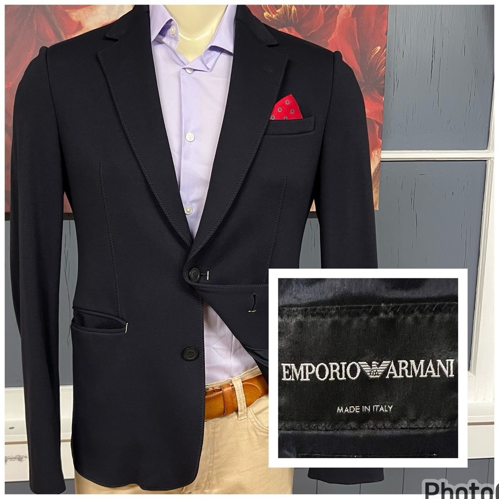 Emporio Armani Blazer Mens 40R Slim Fit Viscose Blend Jersey Stretch Dark Navy
